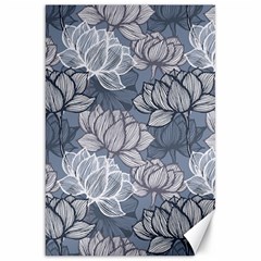 Art Deco Blue And Grey Lotus Flower Leaves Floral Japanese Hand Drawn Lily Canvas 20  X 30  by DigitalArsiart