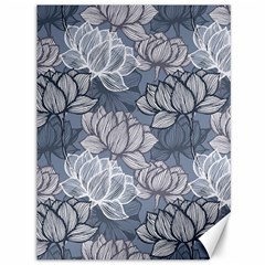 Art Deco Blue And Grey Lotus Flower Leaves Floral Japanese Hand Drawn Lily Canvas 36  X 48  by DigitalArsiart