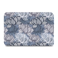 Art Deco Blue And Grey Lotus Flower Leaves Floral Japanese Hand Drawn Lily Plate Mats by DigitalArsiart