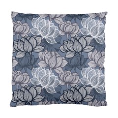 Art Deco Blue And Grey Lotus Flower Leaves Floral Japanese Hand Drawn Lily Standard Cushion Case (two Sides) by DigitalArsiart