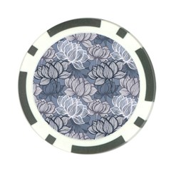 Art Deco Blue And Grey Lotus Flower Leaves Floral Japanese Hand Drawn Lily Poker Chip Card Guard (10 Pack) by DigitalArsiart