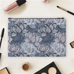 Art deco Blue and grey lotus Flower Leaves Floral Japanese hand drawn lily Cosmetic Bag (Large) Back