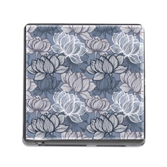 Art Deco Blue And Grey Lotus Flower Leaves Floral Japanese Hand Drawn Lily Memory Card Reader (square 5 Slot) by DigitalArsiart