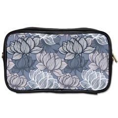 Art Deco Blue And Grey Lotus Flower Leaves Floral Japanese Hand Drawn Lily Toiletries Bag (one Side) by DigitalArsiart