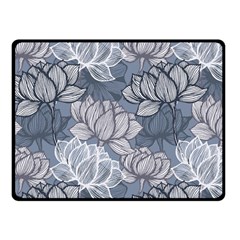 Art Deco Blue And Grey Lotus Flower Leaves Floral Japanese Hand Drawn Lily Fleece Blanket (small) by DigitalArsiart