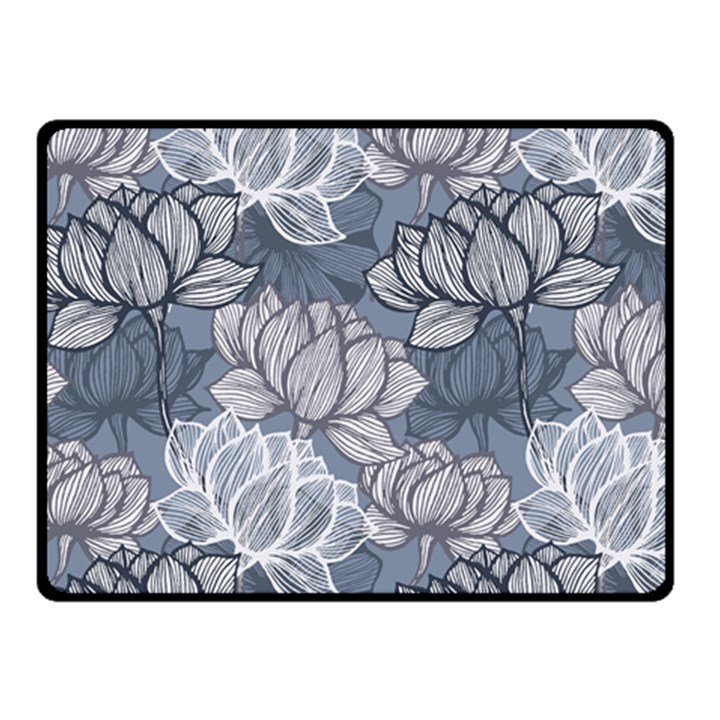 Art deco Blue and grey lotus Flower Leaves Floral Japanese hand drawn lily Fleece Blanket (Small)