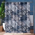 Art deco Blue and grey lotus Flower Leaves Floral Japanese hand drawn lily Shower Curtain 60  x 72  (Medium)  60 x72  Curtain