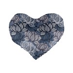 Art deco Blue and grey lotus Flower Leaves Floral Japanese hand drawn lily Standard 16  Premium Heart Shape Cushions Back