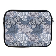 Art Deco Blue And Grey Lotus Flower Leaves Floral Japanese Hand Drawn Lily Apple Ipad 2/3/4 Zipper Cases by DigitalArsiart