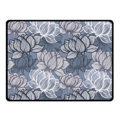 Art Deco Blue And Grey Lotus Flower Leaves Floral Japanese Hand Drawn Lily Double Sided Fleece Blanket (small)  by DigitalArsiart