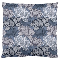 Art Deco Blue And Grey Lotus Flower Leaves Floral Japanese Hand Drawn Lily Standard Flano Cushion Case (one Side) by DigitalArsiart