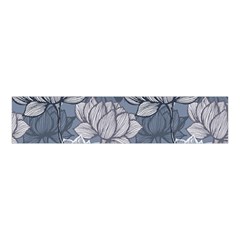 Art Deco Blue And Grey Lotus Flower Leaves Floral Japanese Hand Drawn Lily Velvet Scrunchie by DigitalArsiart