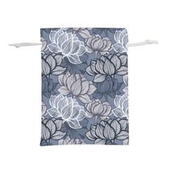 Art Deco Blue And Grey Lotus Flower Leaves Floral Japanese Hand Drawn Lily Lightweight Drawstring Pouch (l) by DigitalArsiart