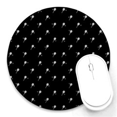 Black And White Tennis Motif Print Pattern Round Mousepads by dflcprintsclothing