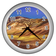 Colored Mountains Landscape, La Rioja, Argentina Wall Clock (silver) by dflcprintsclothing