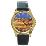 Colored Mountains Landscape, La Rioja, Argentina Round Gold Metal Watch Front