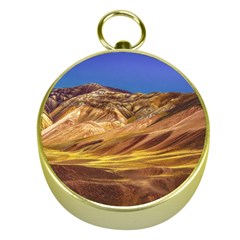 Colored Mountains Landscape, La Rioja, Argentina Gold Compasses by dflcprintsclothing