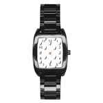 Black And White Cricket Sport Motif Print Pattern Stainless Steel Barrel Watch Front