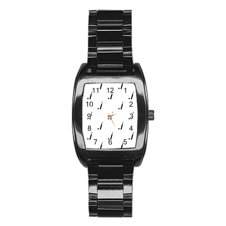 Black And White Cricket Sport Motif Print Pattern Stainless Steel Barrel Watch