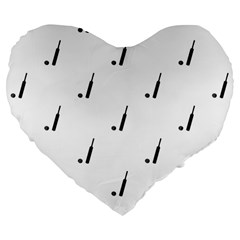 Black And White Cricket Sport Motif Print Pattern Large 19  Premium Flano Heart Shape Cushions