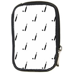 Black And White Cricket Sport Motif Print Pattern Compact Camera Leather Case