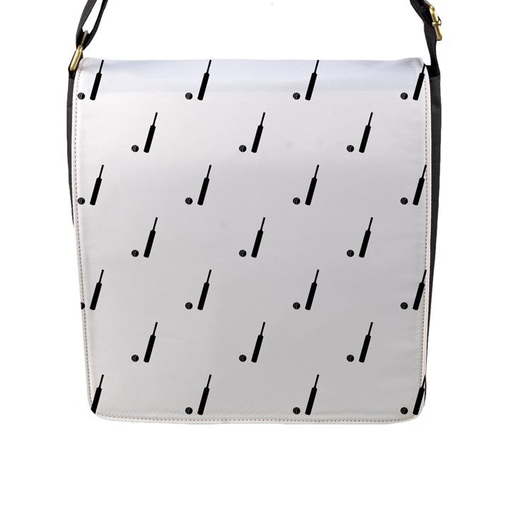 Black And White Cricket Sport Motif Print Pattern Flap Closure Messenger Bag (L)