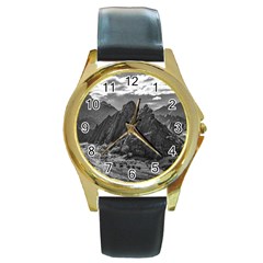 Andean Landscape At Brava Lagoon Reserve, La Rioja, Argentina Round Gold Metal Watch by dflcprintsclothing