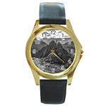 Andean Landscape At Brava Lagoon Reserve, La Rioja, Argentina Round Gold Metal Watch Front