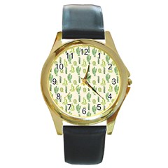 Cactus Pattern Round Gold Metal Watch by goljakoff