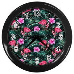 Pink Flamingo Wall Clock (black) by goljakoff