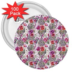 Geometric Flowers 3  Buttons (100 Pack)  by goljakoff