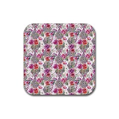 Geometric Flowers Rubber Coaster (square)  by goljakoff