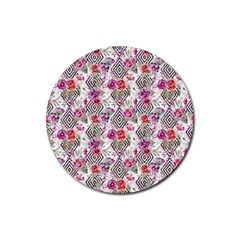 Geometric Flowers Rubber Coaster (round)  by goljakoff