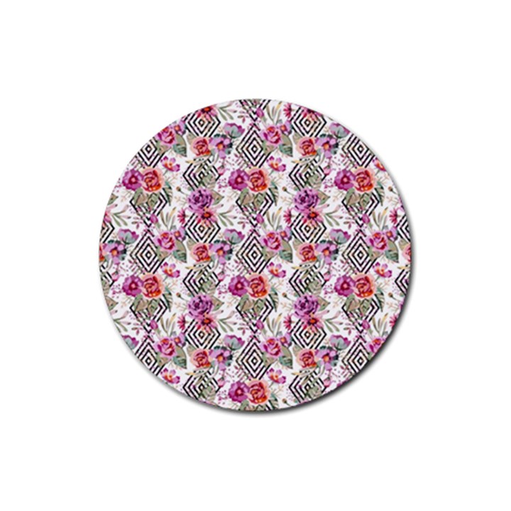 Geometric flowers Rubber Coaster (Round) 