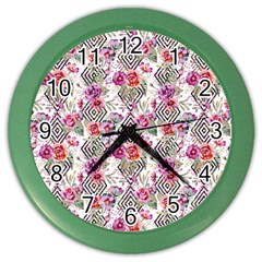 Geometric Flowers Color Wall Clock by goljakoff