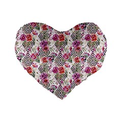 Geometric Flowers Standard 16  Premium Heart Shape Cushions by goljakoff