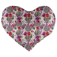 Geometric Flowers Large 19  Premium Heart Shape Cushions by goljakoff