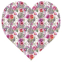 Geometric Flowers Wooden Puzzle Heart by goljakoff