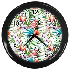 Tropical Flamingos Wall Clock (black) by goljakoff