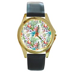 Tropical Flamingos Round Gold Metal Watch by goljakoff