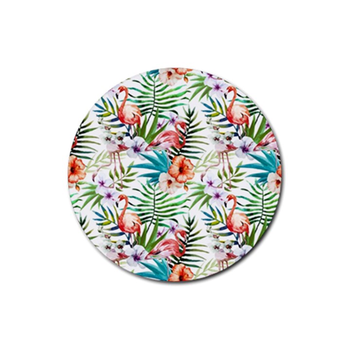 Tropical flamingos Rubber Round Coaster (4 pack) 