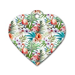 Tropical Flamingos Dog Tag Heart (one Side) by goljakoff