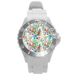 Tropical Flamingos Round Plastic Sport Watch (l) by goljakoff