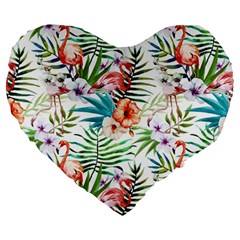 Tropical Flamingos Large 19  Premium Heart Shape Cushions by goljakoff