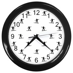 Black And White Surfing Motif Graphic Print Pattern Wall Clock (black) by dflcprintsclothing