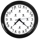 Black And White Surfing Motif Graphic Print Pattern Wall Clock (Black) Front