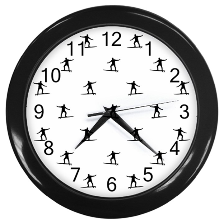 Black And White Surfing Motif Graphic Print Pattern Wall Clock (Black)