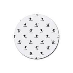 Black And White Surfing Motif Graphic Print Pattern Rubber Round Coaster (4 Pack)  by dflcprintsclothing