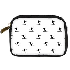 Black And White Surfing Motif Graphic Print Pattern Digital Camera Leather Case by dflcprintsclothing