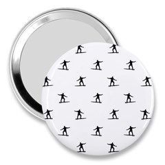 Black And White Surfing Motif Graphic Print Pattern 3  Handbag Mirrors by dflcprintsclothing